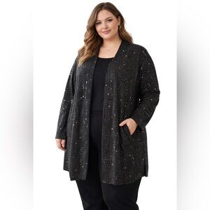 INC International Concepts Black Rhinestone Open Front Cardigan 3X